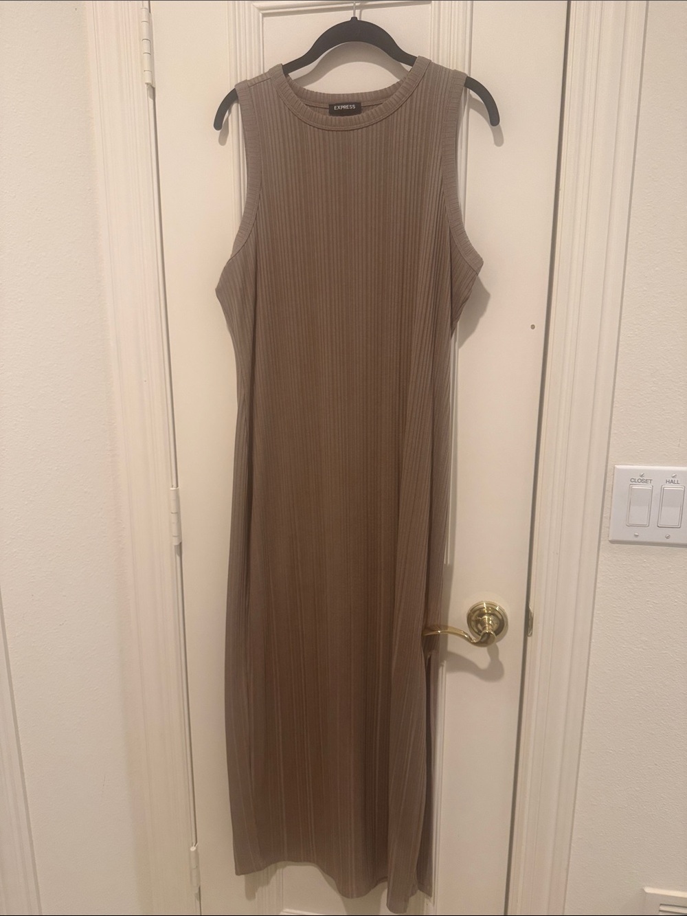 Express Taupe Ribbed Sleeveless Maxi Dress